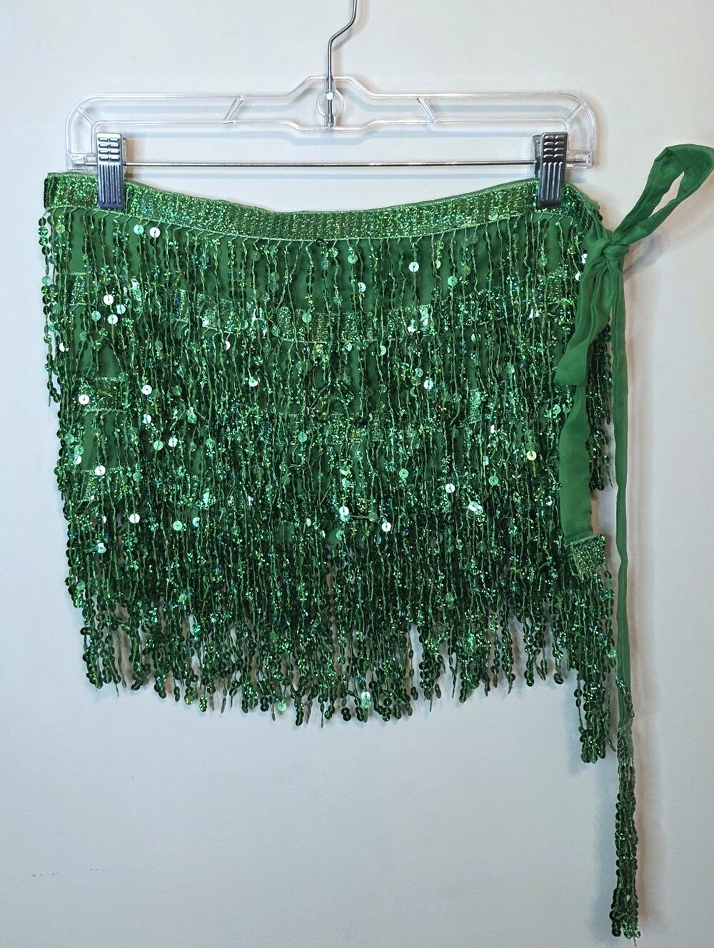 Green Sequin Fringe Skirt Side Tie Rave Festival Belly Dancing Zumba Costume